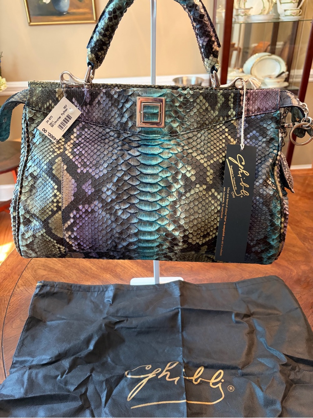 Giorgio’s of Palm Beach Authentic Python Leather Bag in Natural, Teal & Purple